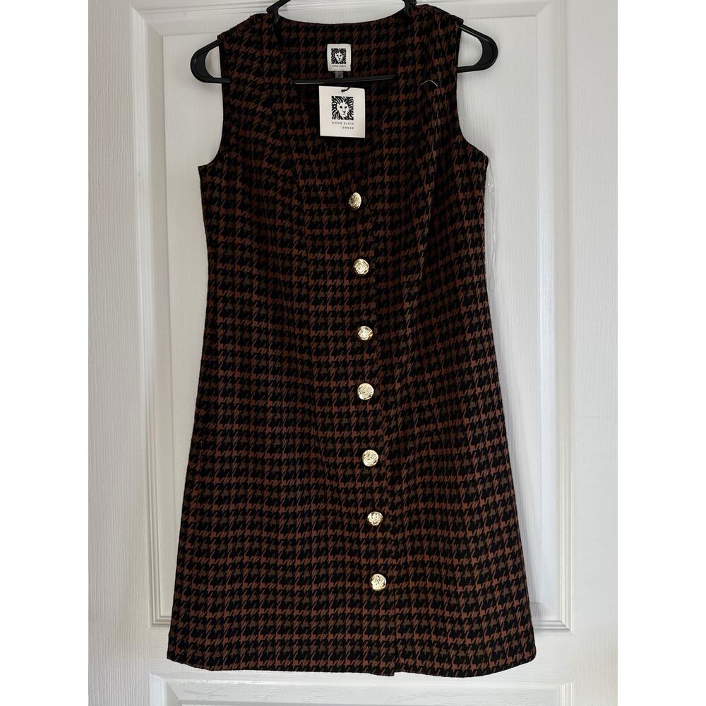 Anne Klein dress Black Multi Houndstooth Gold Buttons NWT Size XS